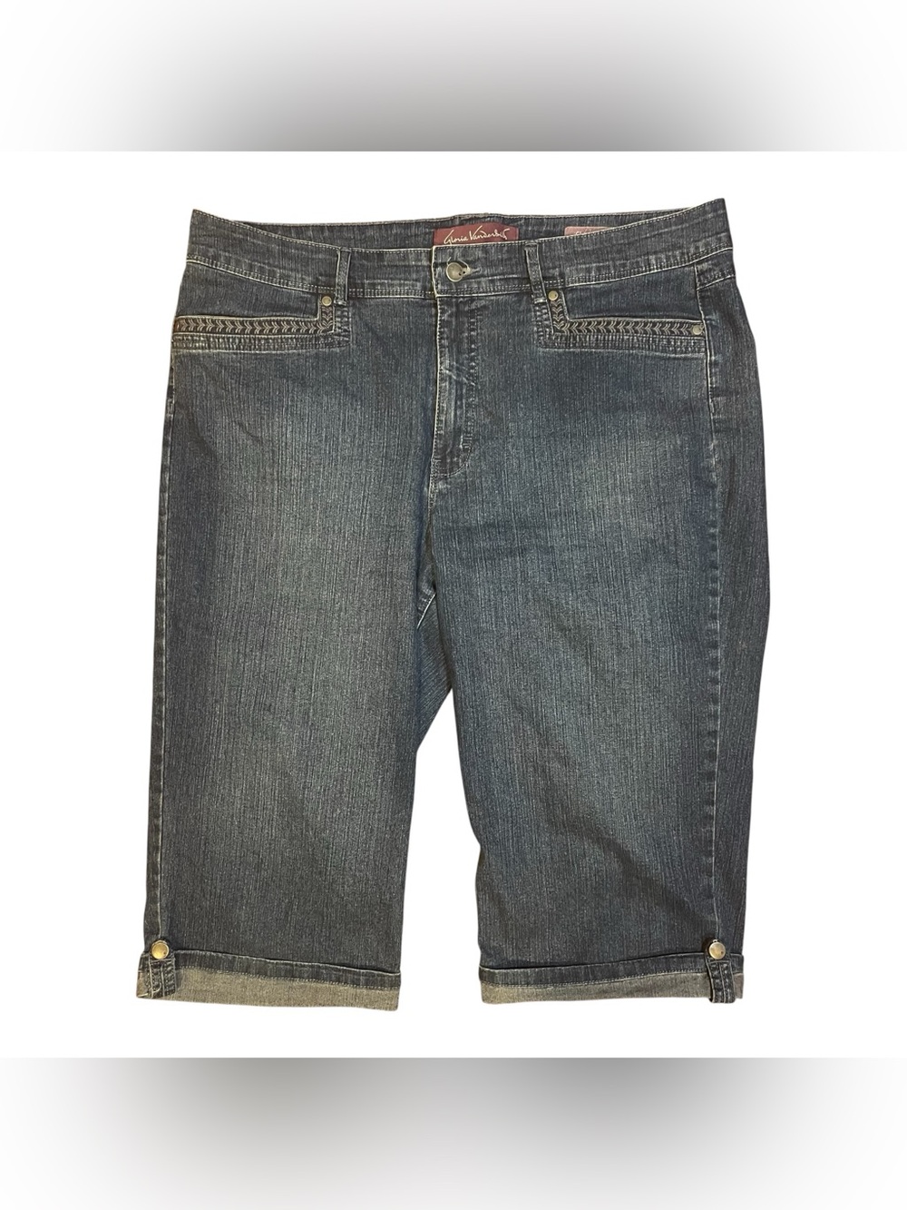 Gloria Vanderbilt Skimmer Capris Womens 18 Cuff Button Hem Stretch Mid Rise Blue